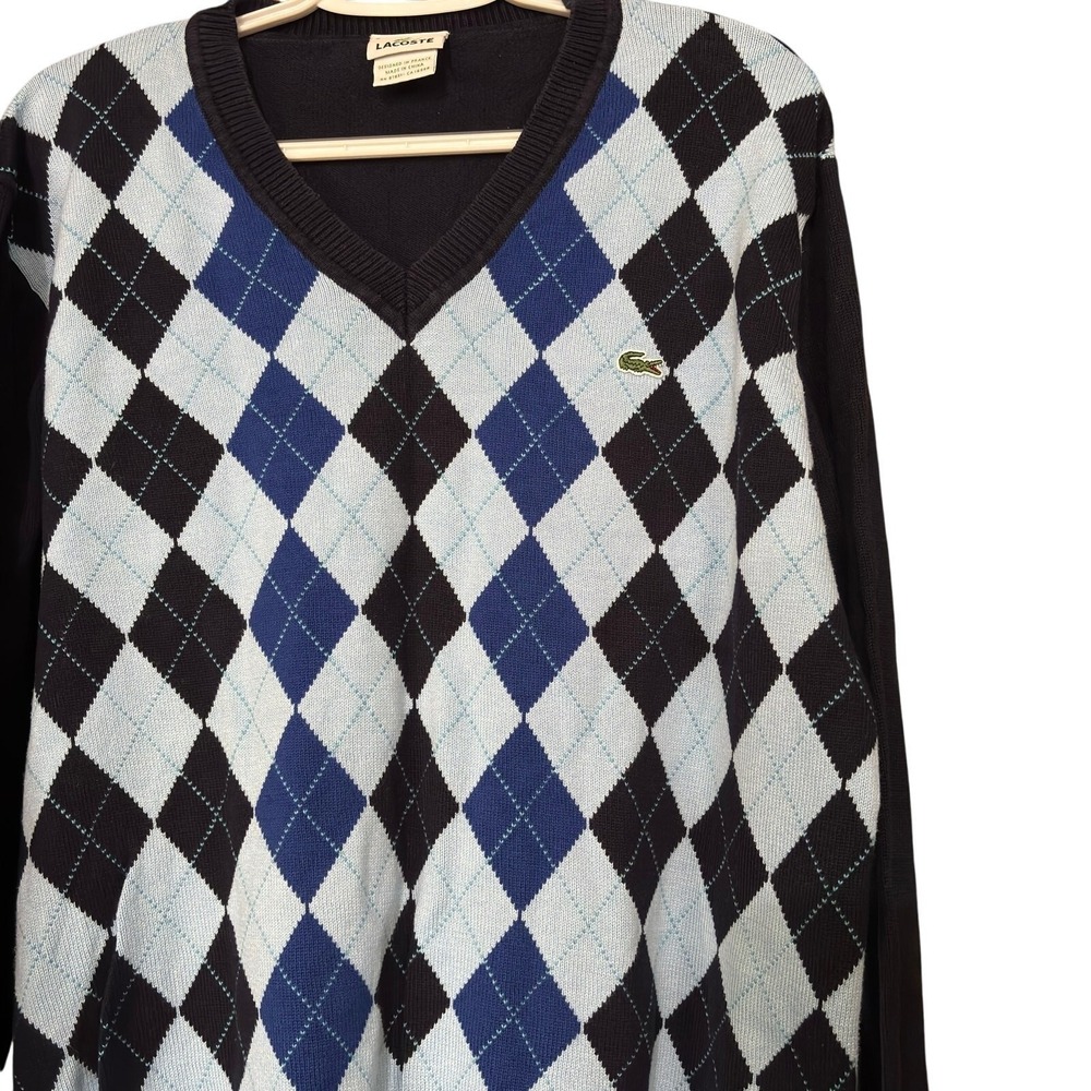 Lacoste Men's Large Argyle V Neck Sweater Blue Alligator Preppy College School - Picture 3 of 5